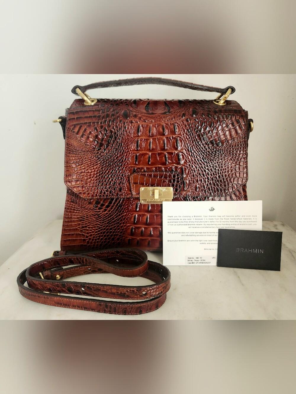 NWT Brahmin Pecan Melbourne Brinley Croc-Embossed Top-Handle Shoulder Bag - Picture 10 of 10